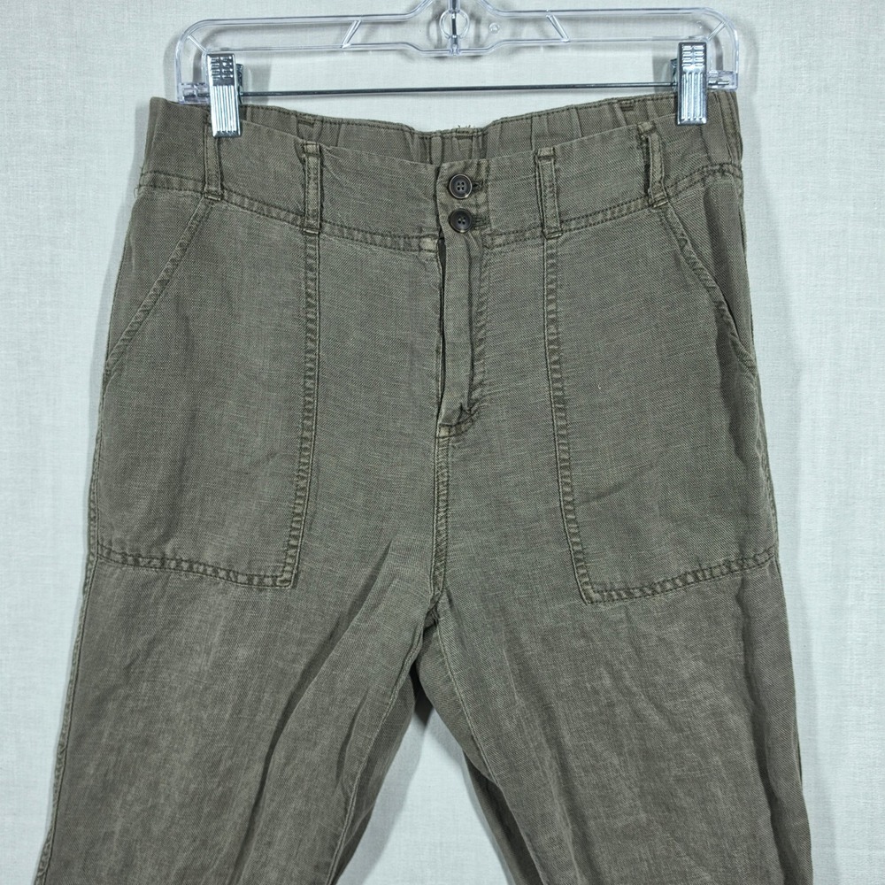 C&C California Pants Women Small Blended Linen Earthy Olive Green Relaxed Boho - Picture 4 of 10